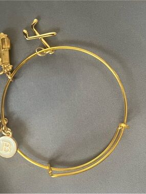 Gold Bangle Bracelet with 'B' Charm - Women Jewelry